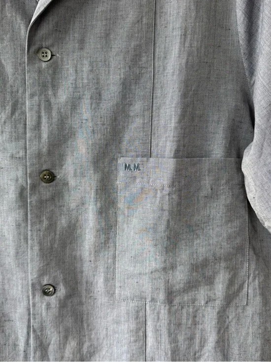 Maison Margiela Men’s Blue/Gray Linen Short Sleeve Tab Collar Shirt - Size 39 - Picture 4 of 8